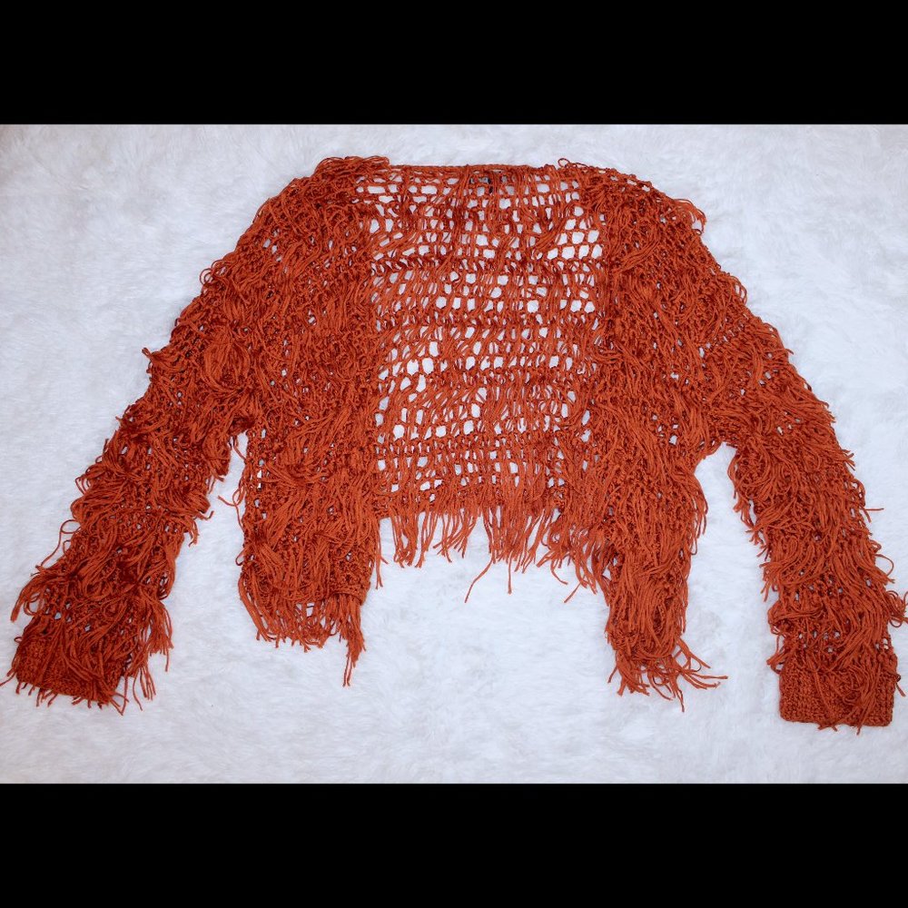 Knit Fringe Rust Jacket - Picture 5 of 8